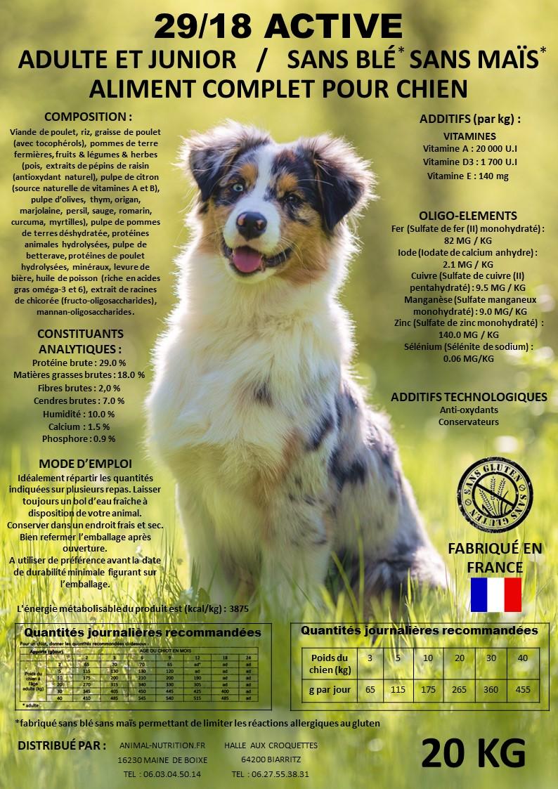 JUNIOR ET ADULTE 20KG<br> 29/18 ACTIVE